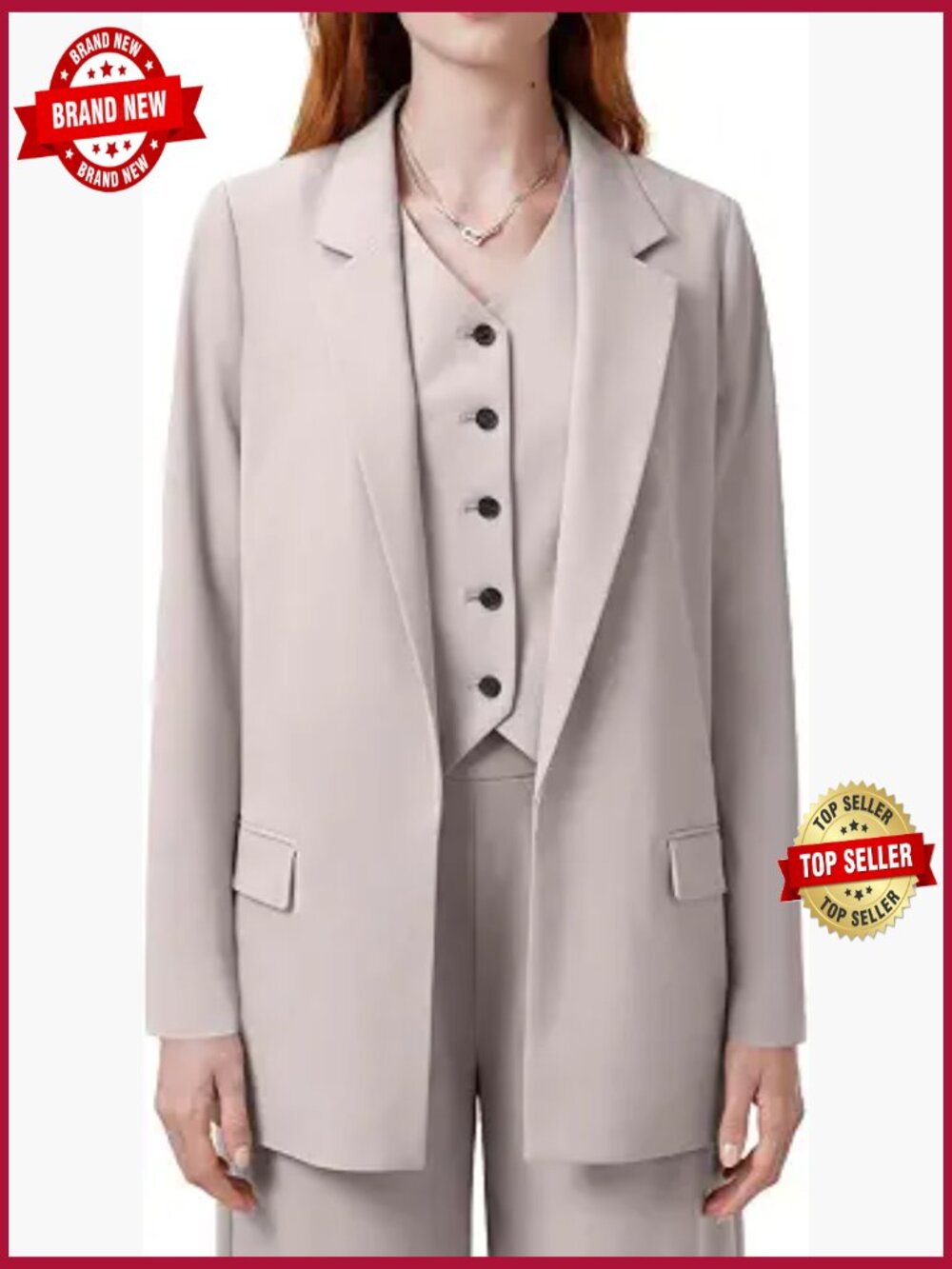 Women's Long Sleeve Blazer with Notch Lapels and Two Button Closure
